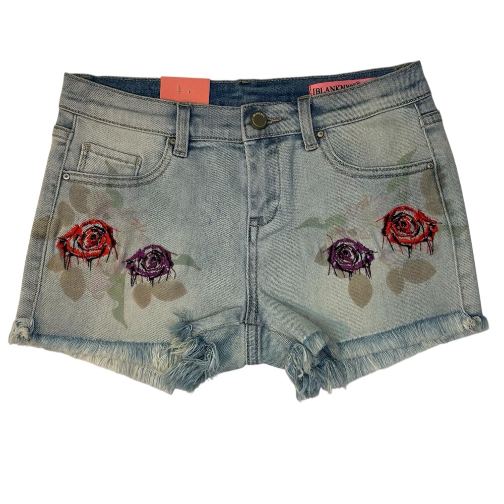 Blank NYC Girls Floral Embroidered Jean Cut-off Shorts The Mini Astor Size 12